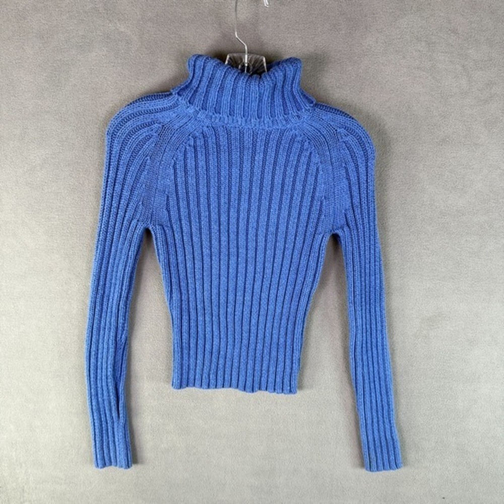 VTG Y2K Abercrombie & Fitch Womens Ribbed Turtleneck Sweater S‎ Blue Chunky Knit
